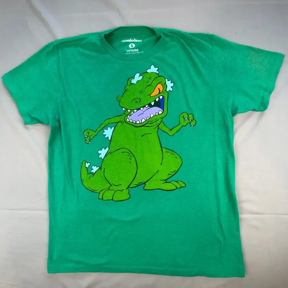 Nickelodeon Rugrats Reptar Graphic T-Shirt Green Men Size L Short Sleeve Tee